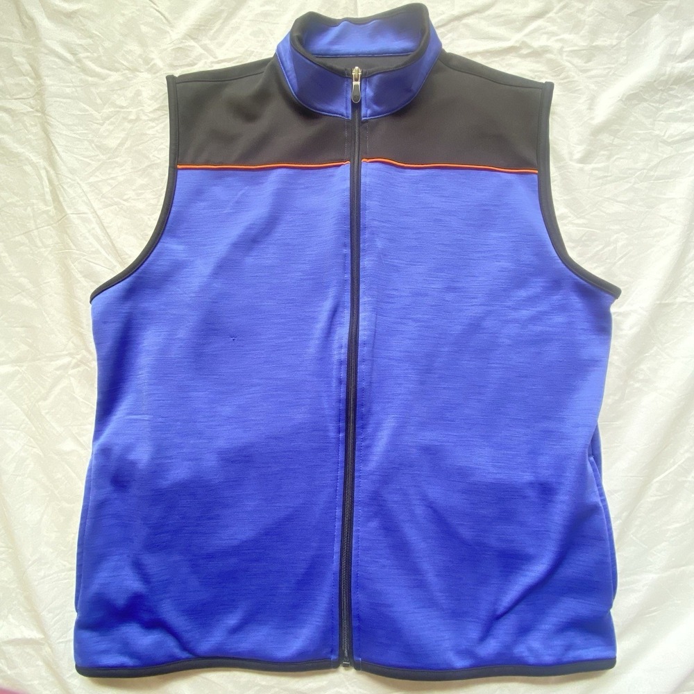 Bolle Men's M Thermal Golf Vest Full Zipper Blue And Black Stretch Zip Pockets